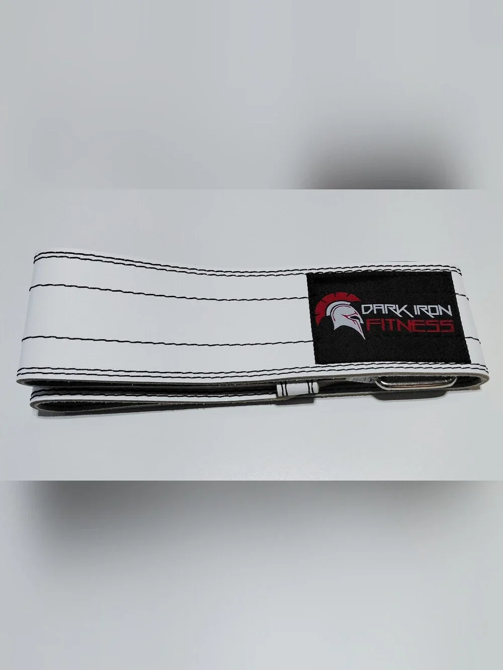 DARK IRON FITNESS White Leather Double Prong  Weightlift Belt for Men and Women
